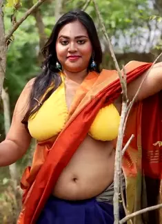 Rusha Flaunting Sexy Armpits Chubby Navel & Bare Back in Orange Saree